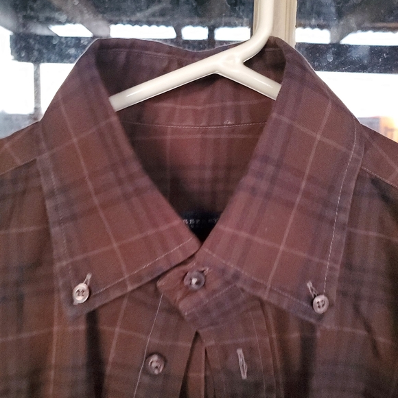 BURBERRY LONDON Vintage mens Brown Nova Check button front shirt Made in USA M - Picture 2 of 8